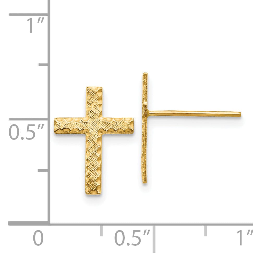 14k Yellow Gold Brushed Finish Cross Earrings