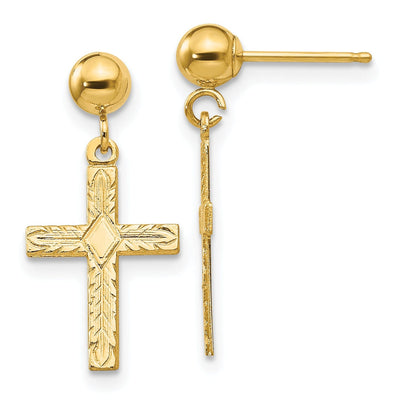 14k Yellow Gold Polished Textured Cross Earrings at $ 120.04 only from Jewelryshopping.com