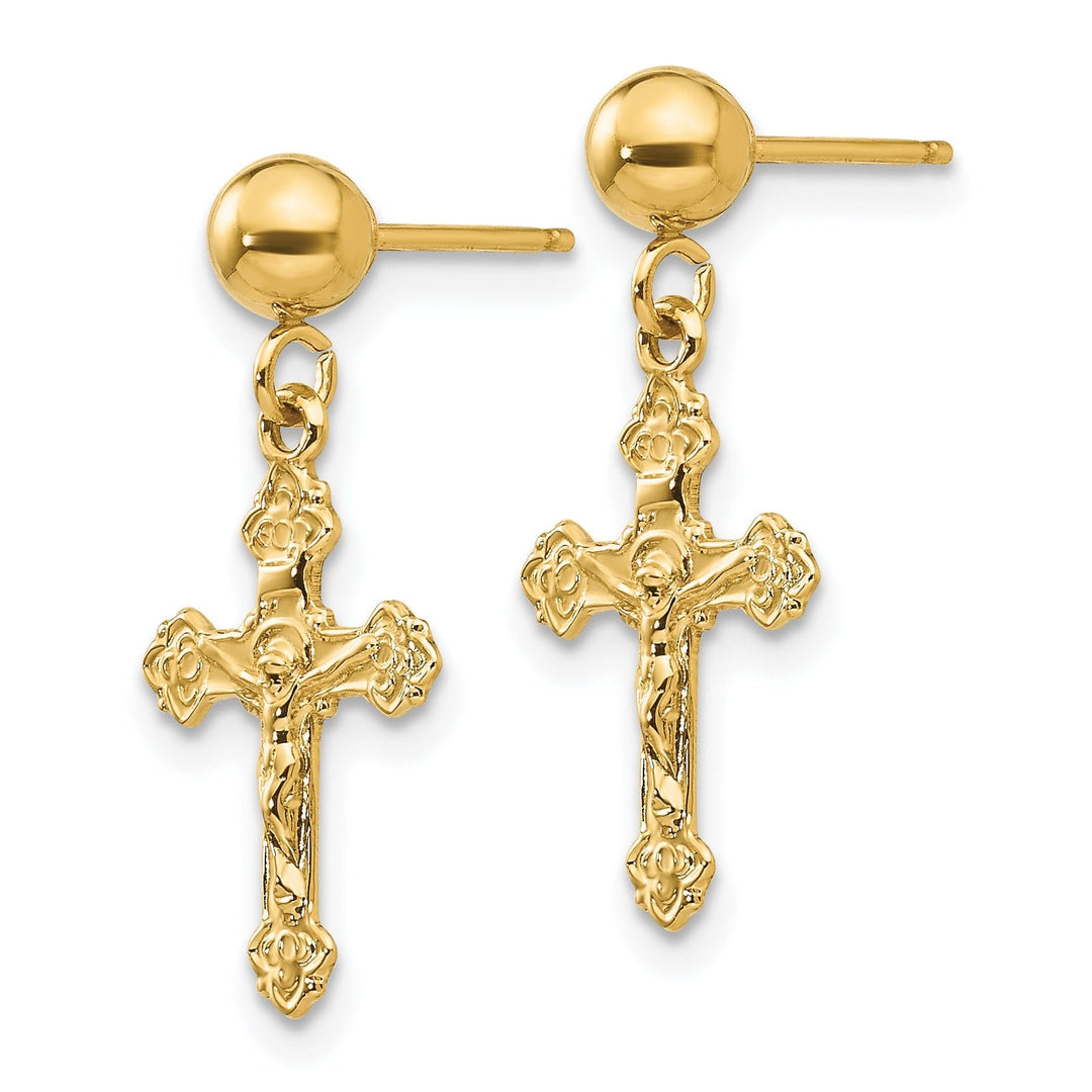 14k Yellow Gold Polished Crucifix Post Earrings