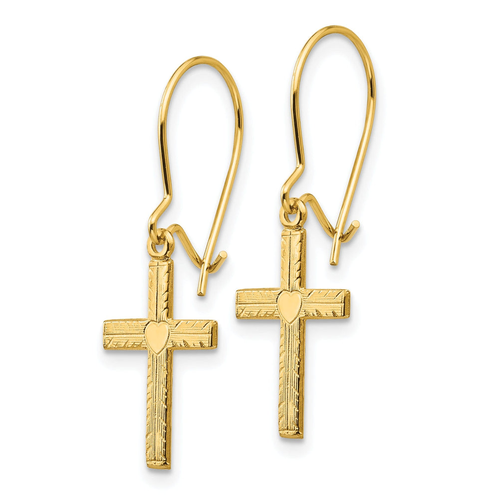 14k Yellow Gold Polished Satin Cross Earrings