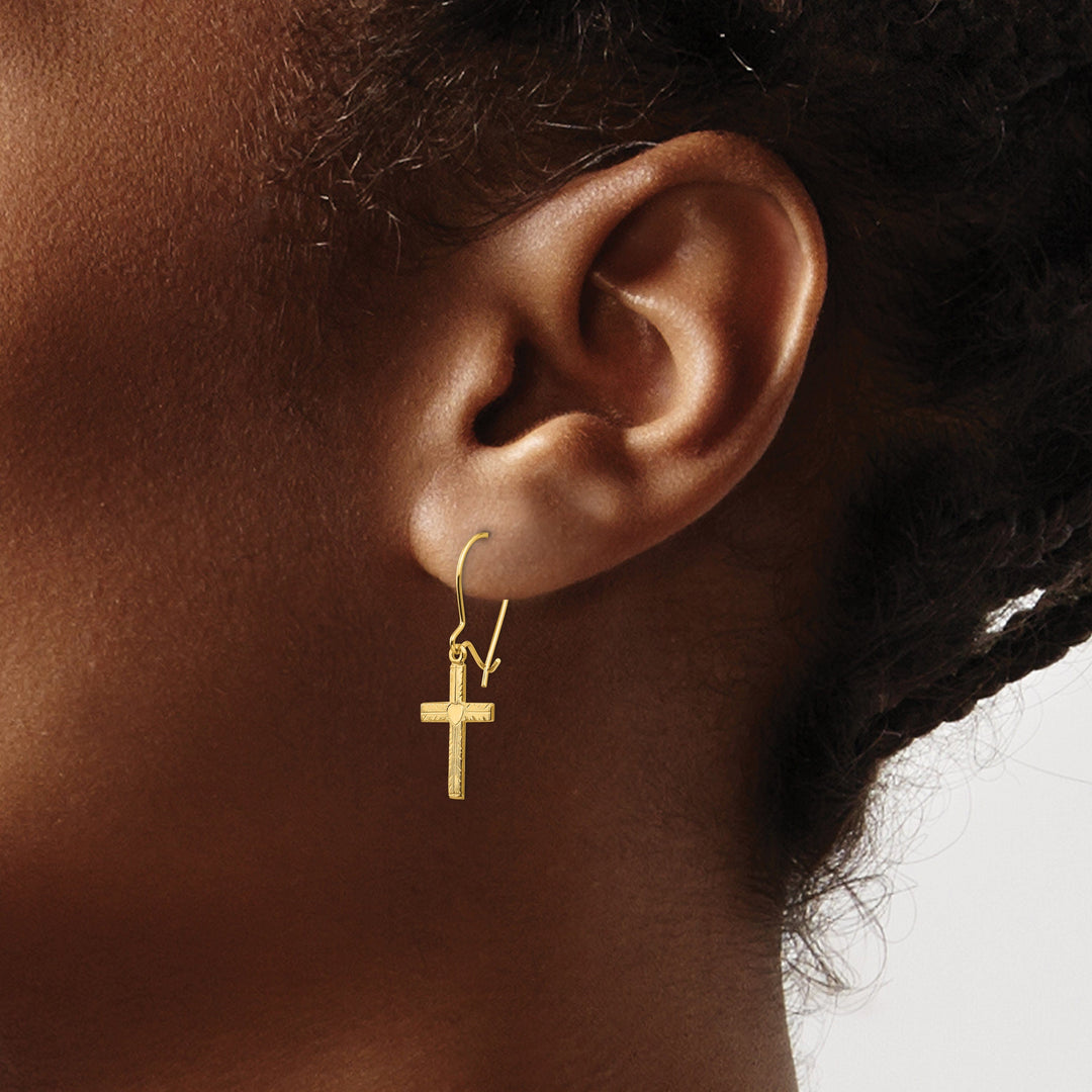 14k Yellow Gold Polished Satin Cross Earrings