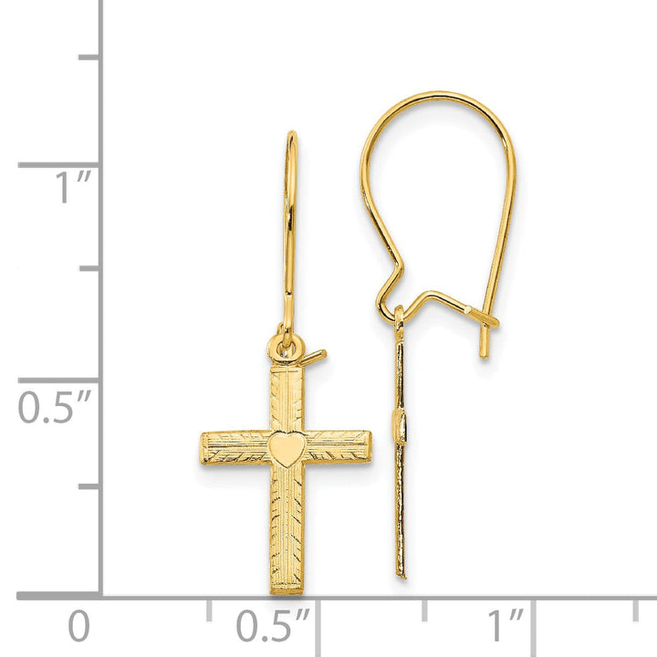 14k Yellow Gold Polished Satin Cross Earrings