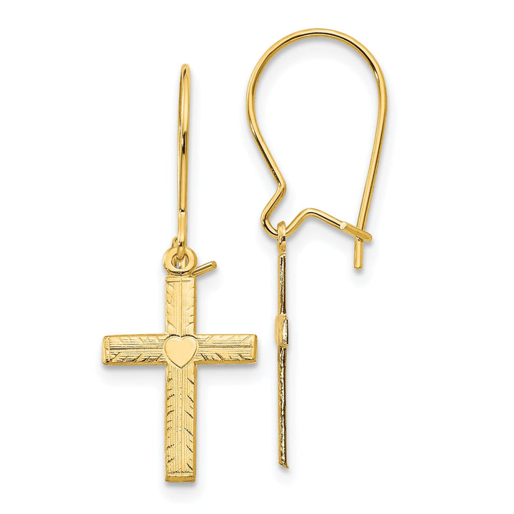 14k Yellow Gold Polished Satin Cross Earrings