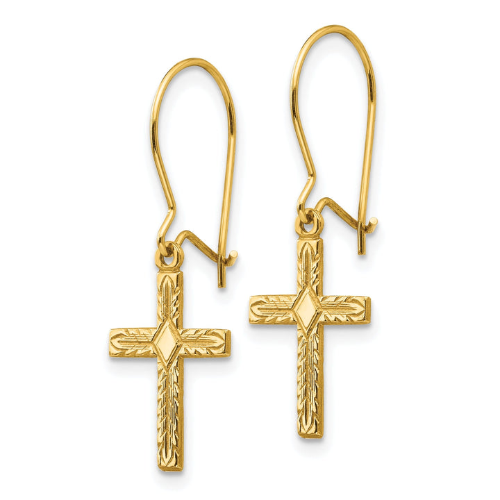 14k Yellow Gold Polished Satin Cross Earrings