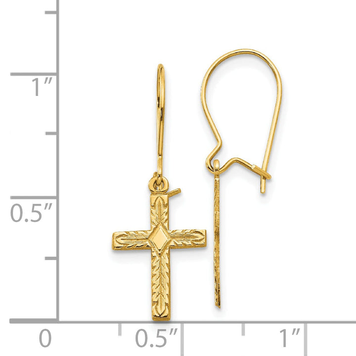 14k Yellow Gold Polished Satin Cross Earrings