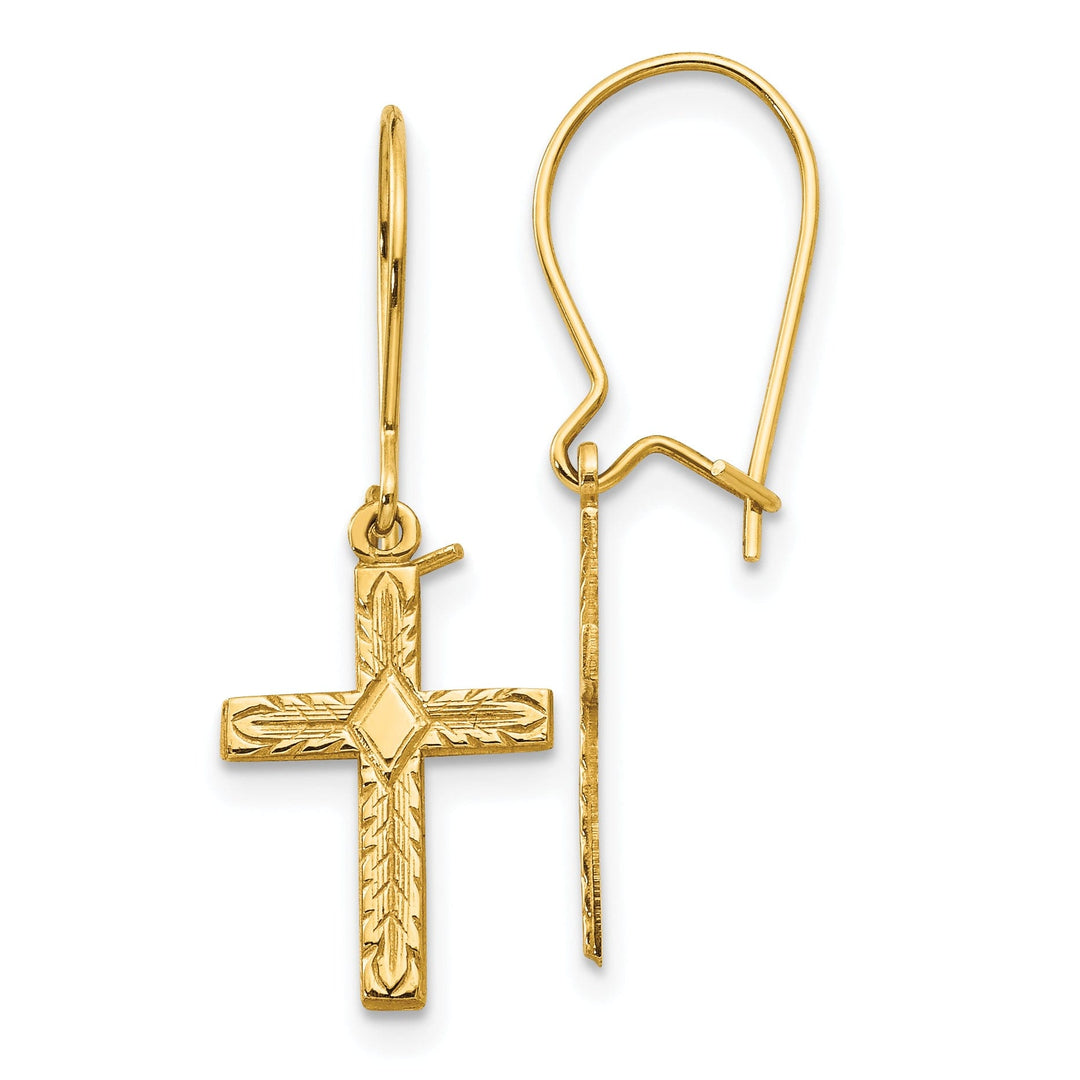 14k Yellow Gold Polished Satin Cross Earrings