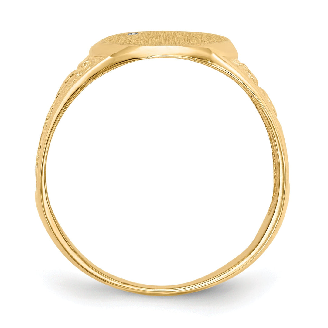 14k Yellow Gold Diamond Men's Burnish Signet Ring