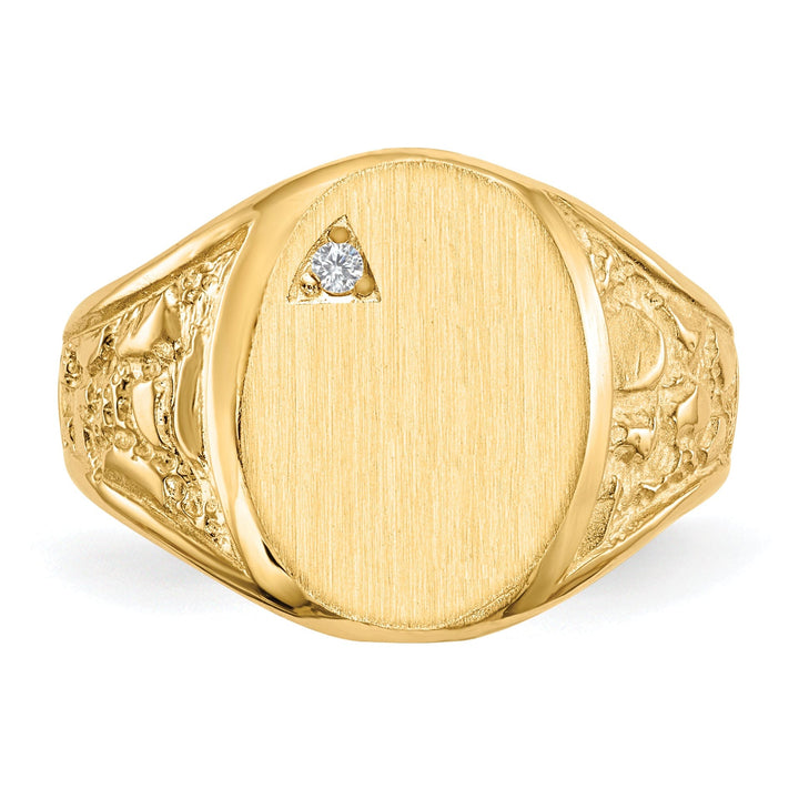 14k Yellow Gold Diamond Men's Burnish Signet Ring