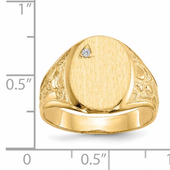 14k Yellow Gold Diamond Men's Burnish Signet Ring