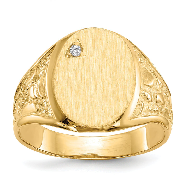 14k Yellow Gold Diamond Men's Burnish Signet Ring