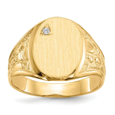 14k Yellow Gold Diamond Men's Burnish Signet Ring