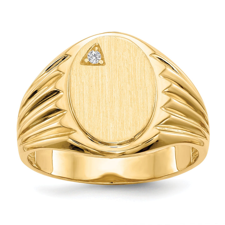 14k Yellow Gold Burnish Diamond Signet Ring