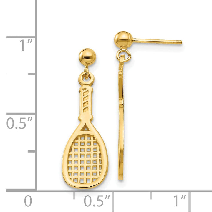 14k Yellow Gold Racquet Dangle Post Earrings