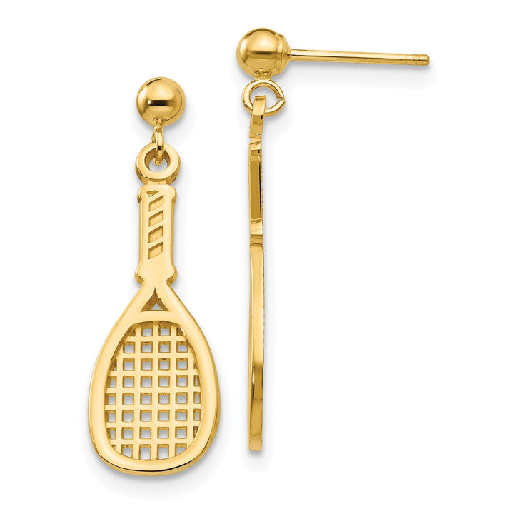 14k Yellow Gold Racquet Dangle Post Earrings