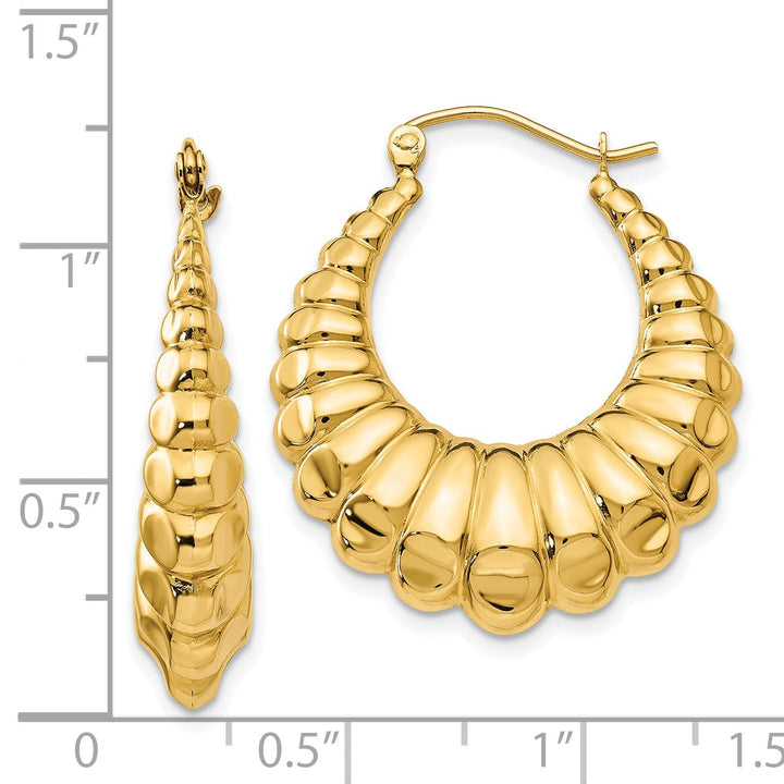 14k Yellow Gold Scalloped Hollow Hoop Earrings