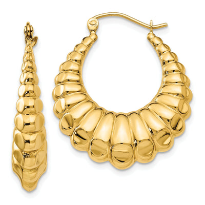 14k Yellow Gold Scalloped Hollow Hoop Earrings at $ 317.15 only from Jewelryshopping.com