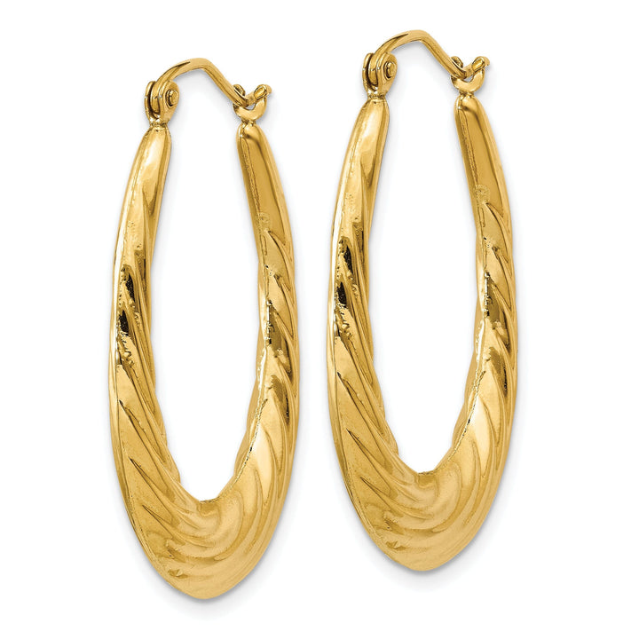 14k Yellow Gold Twisted Oval Hollow Hoop Earrings