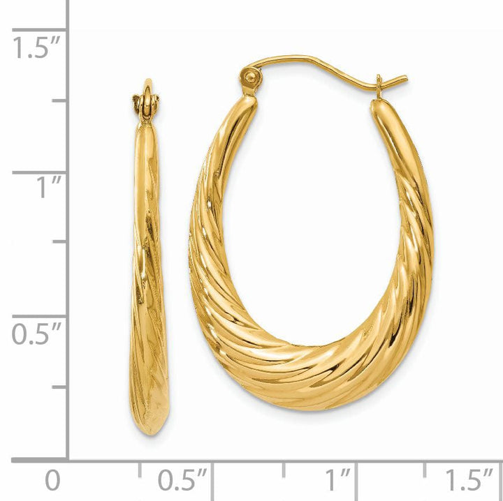 14k Yellow Gold Twisted Oval Hollow Hoop Earrings