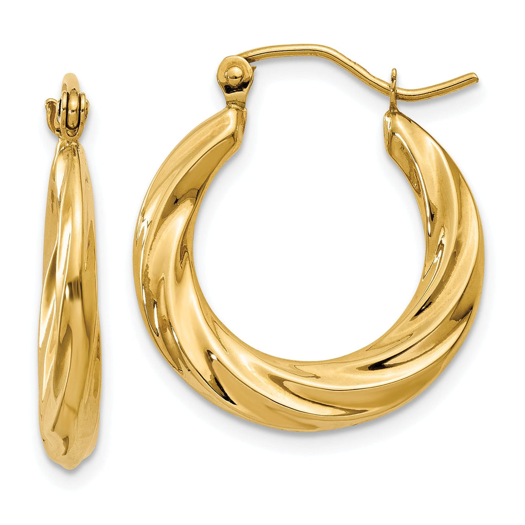 14k Yellow Gold Twisted Hollow Hoop Earrings