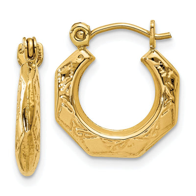 14k Yellow Gold Polished Patterned Hollow Hoops at $ 139.69 only from Jewelryshopping.com