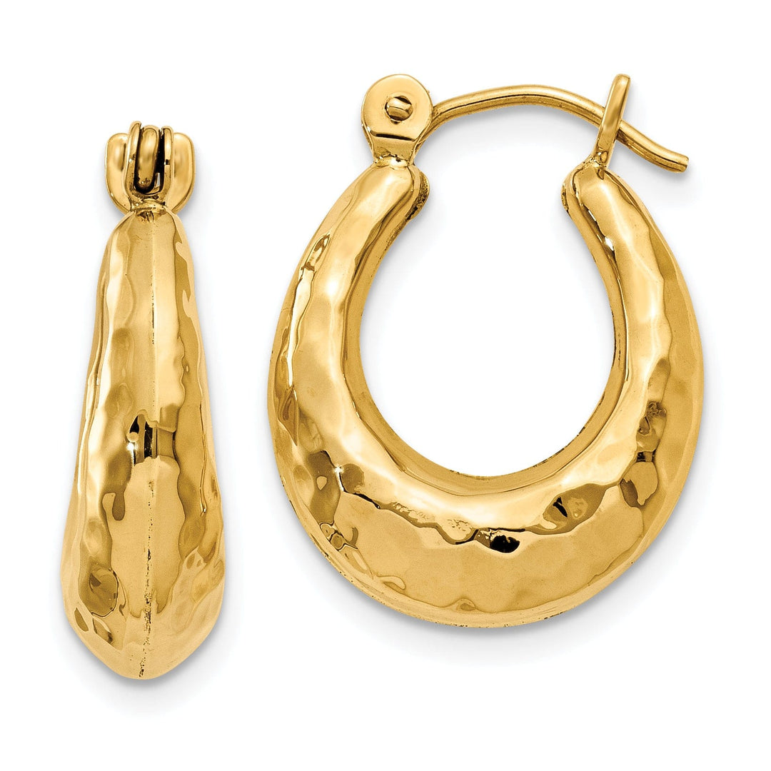 14k Yellow Gold Hammered Fancy Hoop Earrings