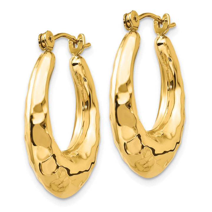 14k Yellow Gold Hammered Fancy Hoop Earrings