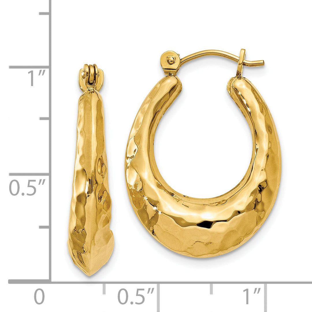 14k Yellow Gold Hammered Fancy Hoop Earrings