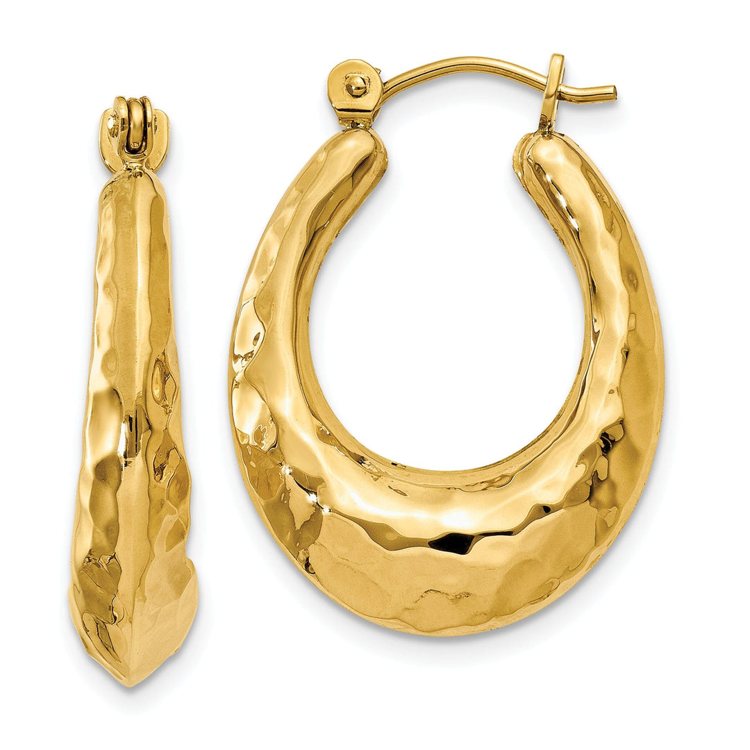 14k Yellow Gold Hammered Fancy Hoop Earrings