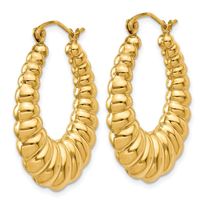 14k Yellow Gold Polished Scalloped Hoop Earrings