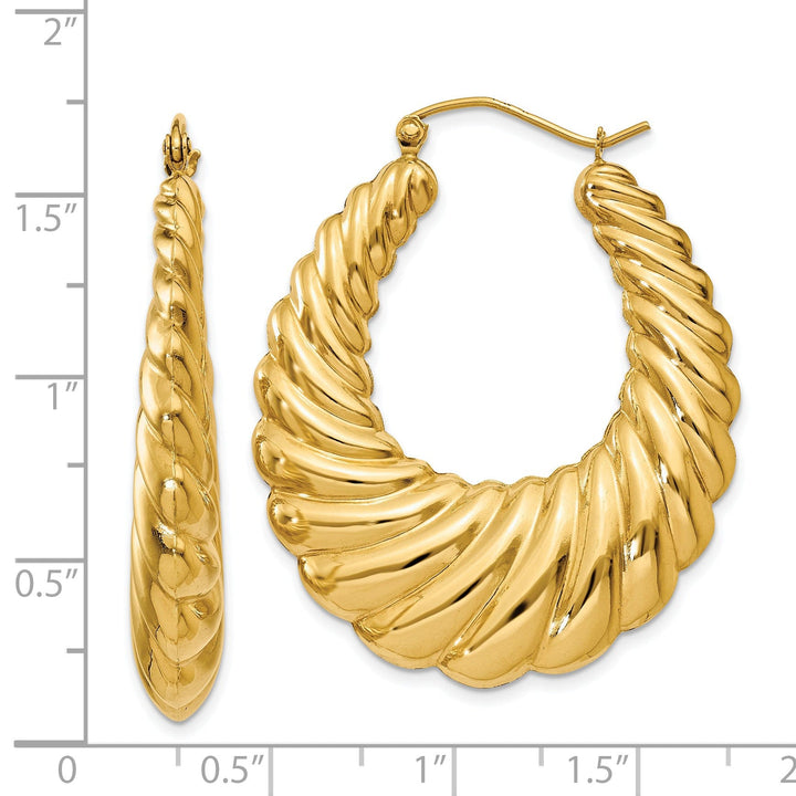 14k Yellow Gold Polished Scalloped Hoop Earrings