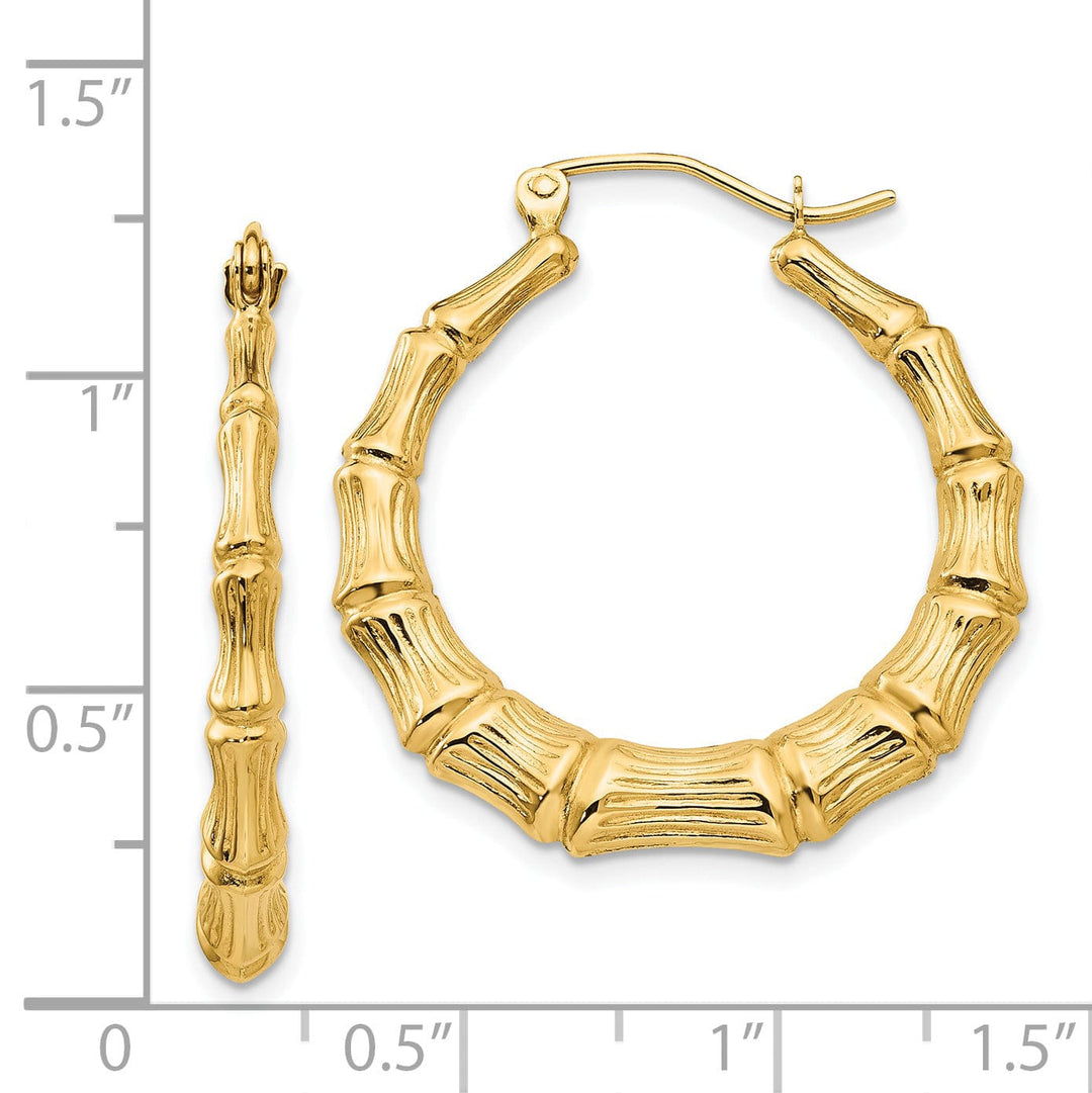 14k Yellow Gold Polished Bamboo Hoop Earrings