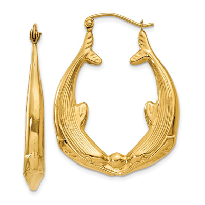 14k Yellow Gold Polished Dolphin Hoop Earrings at $ 293.44 only from Jewelryshopping.com