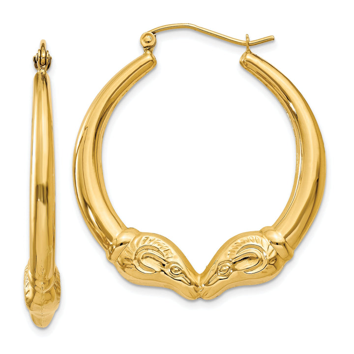14k Yellow Gold Polished Ram Hoop Earrings