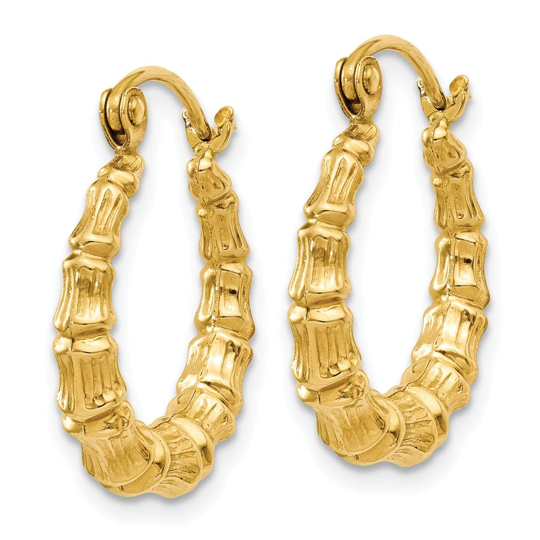 14k Yellow Gold Bamboo Design Hollow Hoop Earrings