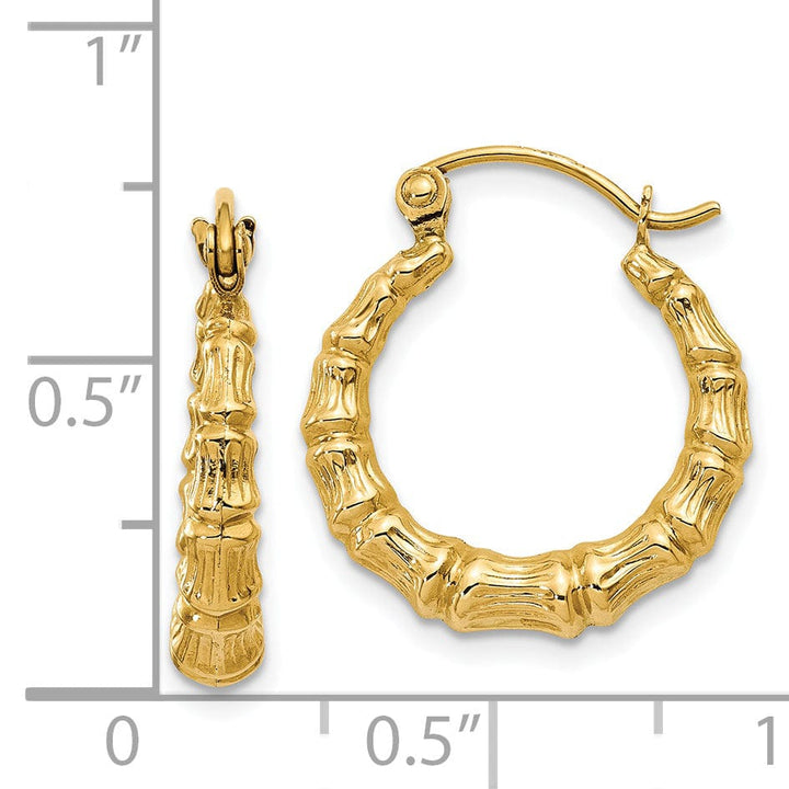 14k Yellow Gold Bamboo Design Hollow Hoop Earrings