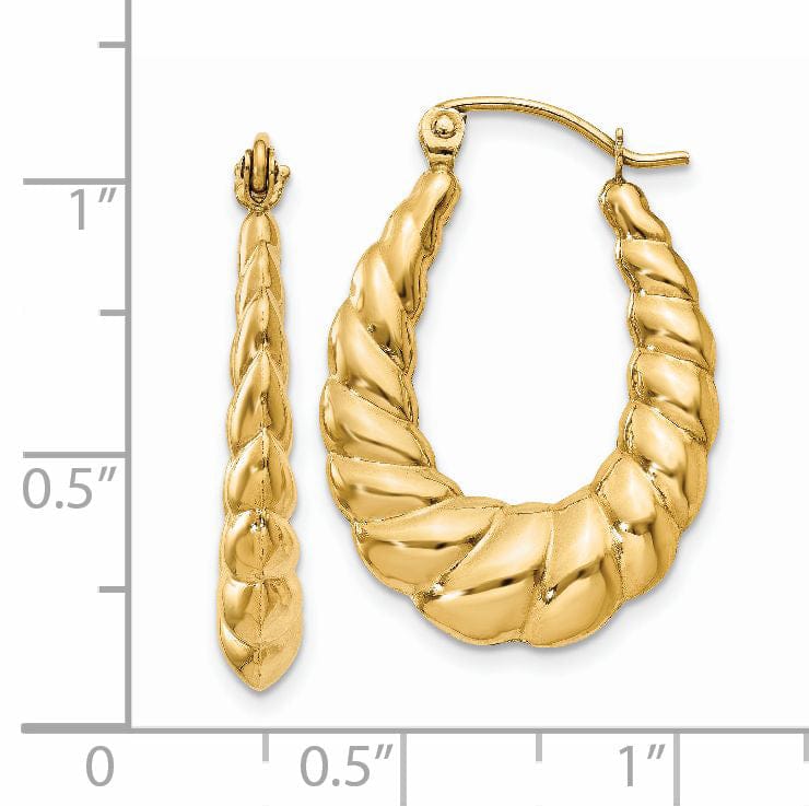 14k Yellow Gold Scalloped Twisted Hoop Earrings