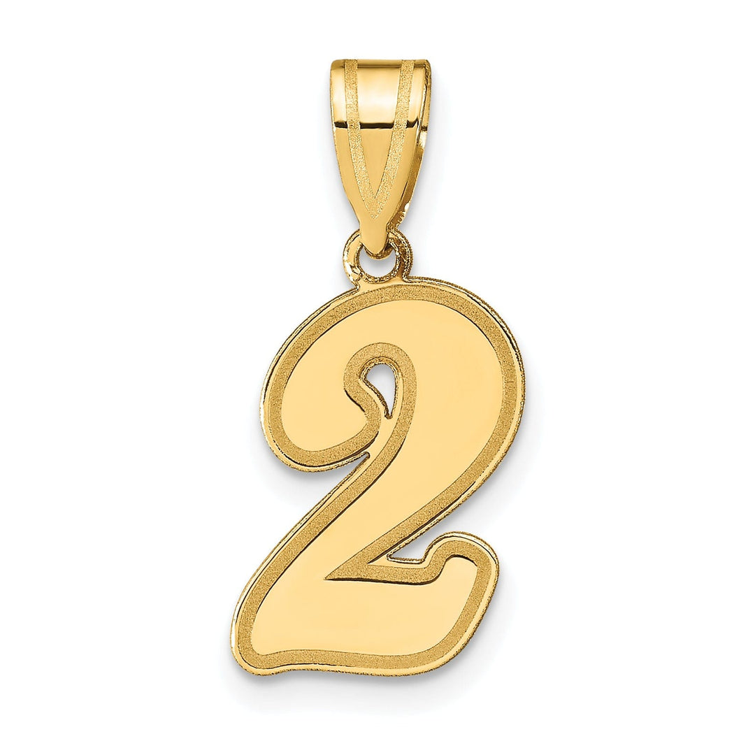 14k Yellow Gold Polished Finish Script Design Number 2 Charm Pendant