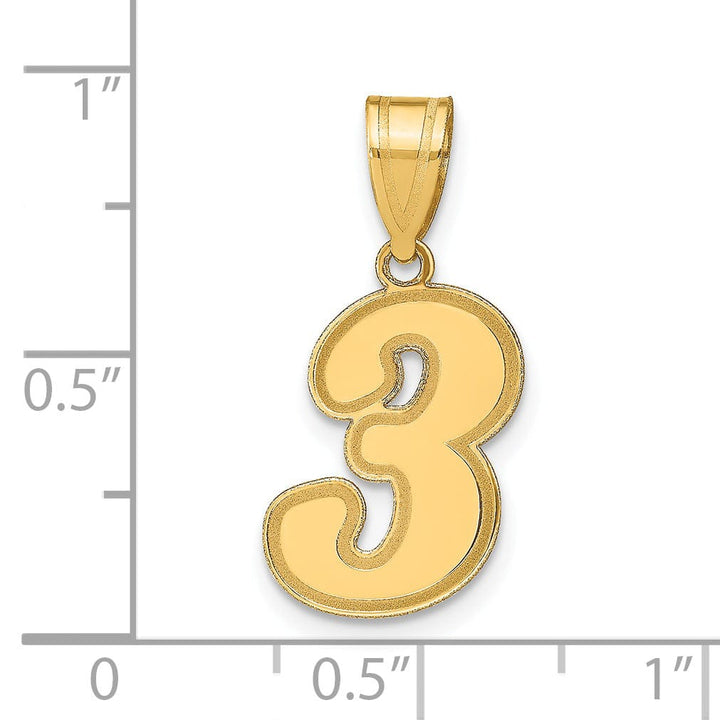 14k Yellow Gold Polished Finish Script Design Number 3 Charm Pendant