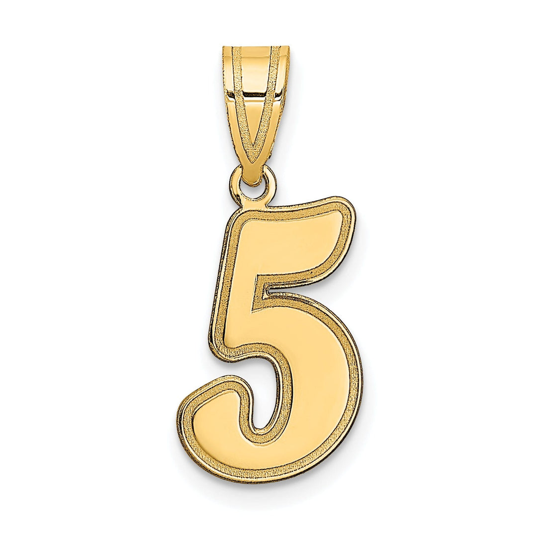 14k Yellow Gold Polished Finish Script Design Number 5 Charm Pendant