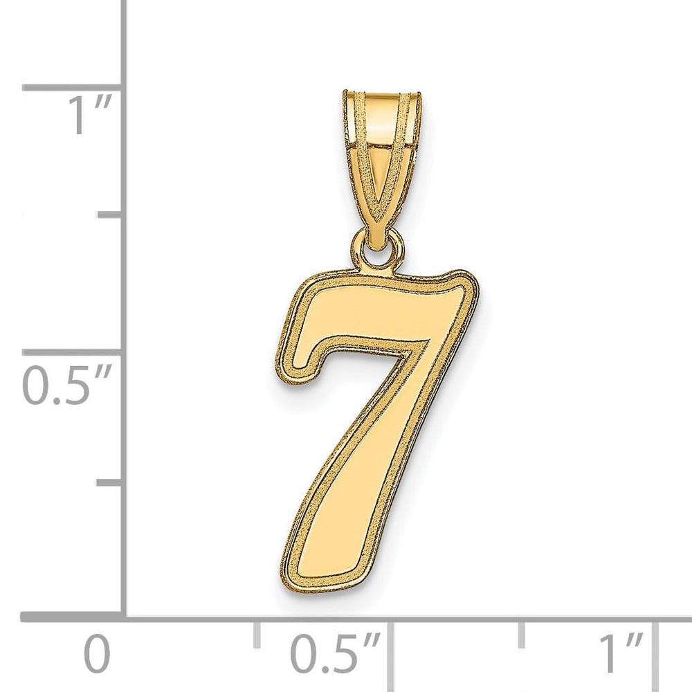 14k Yellow Gold Polished Finish Script Design Number 7 Charm Pendant