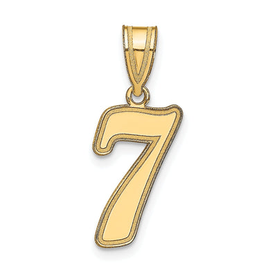 14k Yellow Gold Polished Finish Script Design Number 7 Charm Pendant