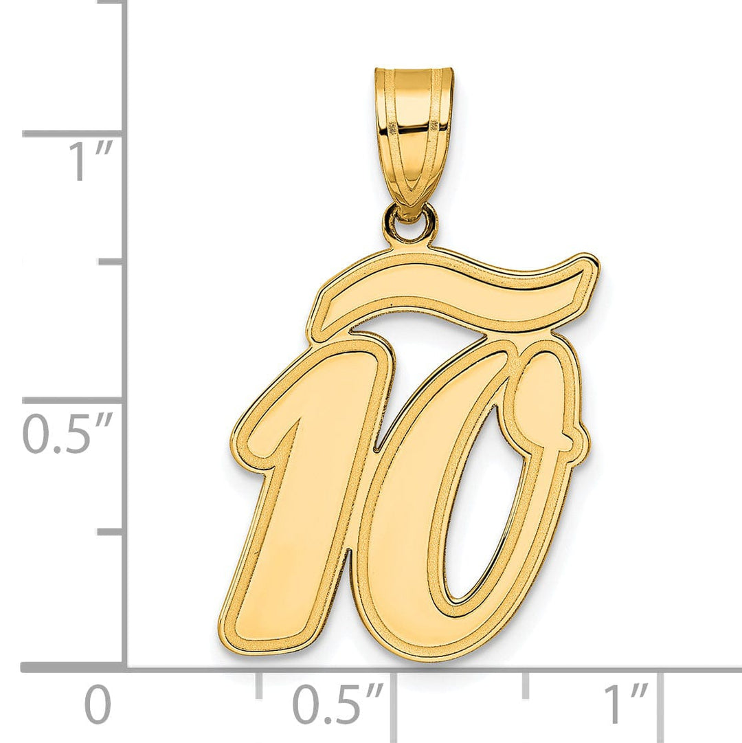 14k Yellow Gold Polished Finish Script Design Number 10 Charm Pendant