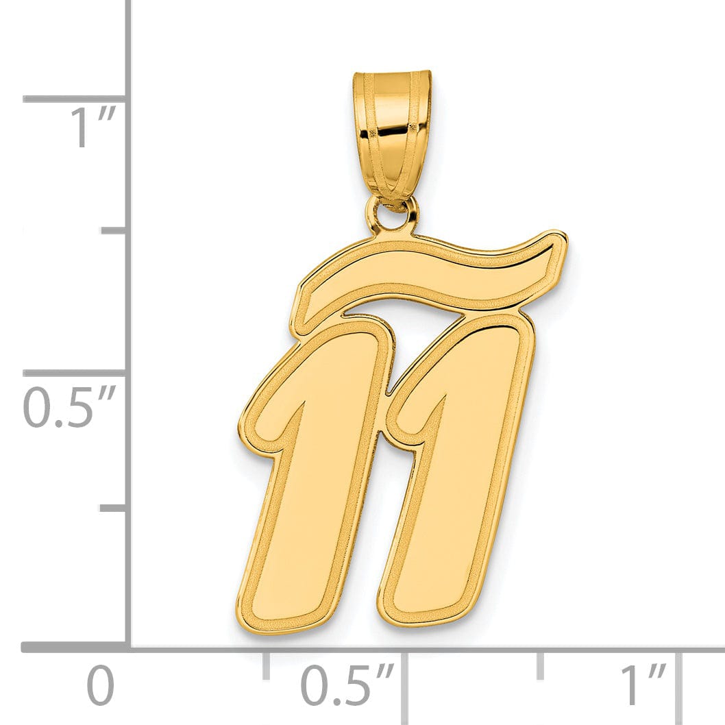 14k Yellow Gold Polished Finish Script Design Number 11 Charm Pendant
