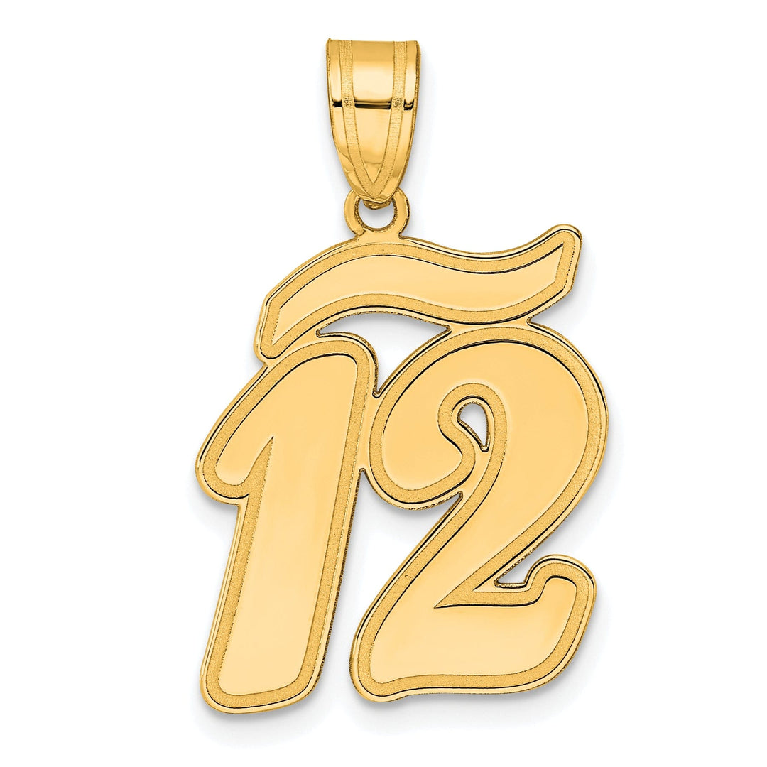 14k Yellow Gold Polished Finish Script Design Number 12 Charm Pendant