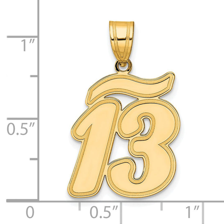14k Yellow Gold Polished Finish Script Design Number 13 Charm Pendant