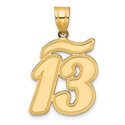 14k Yellow Gold Polished Finish Script Design Number 13 Charm Pendant