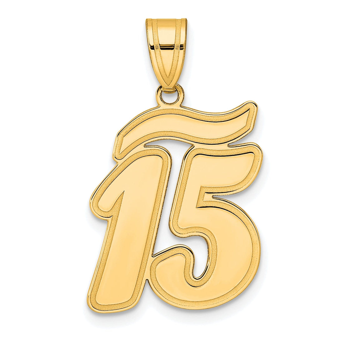 14k Yellow Gold Polished Finish Script Design Number 15 Charm Pendant