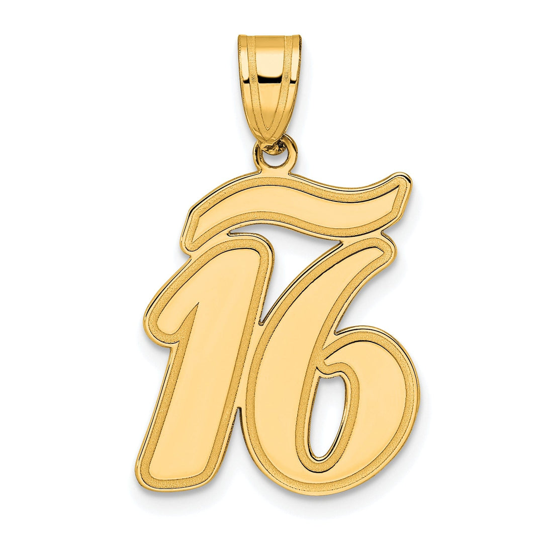 14k Yellow Gold Polished Finish Script Design Number 16 Charm Pendant