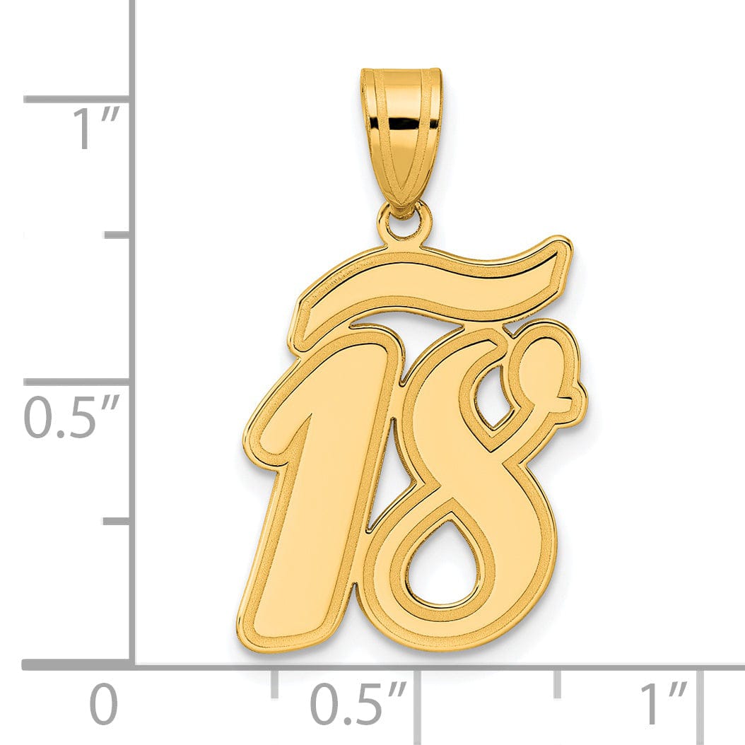 14k Yellow Gold Polished Finish Script Design Number 18 Charm Pendant