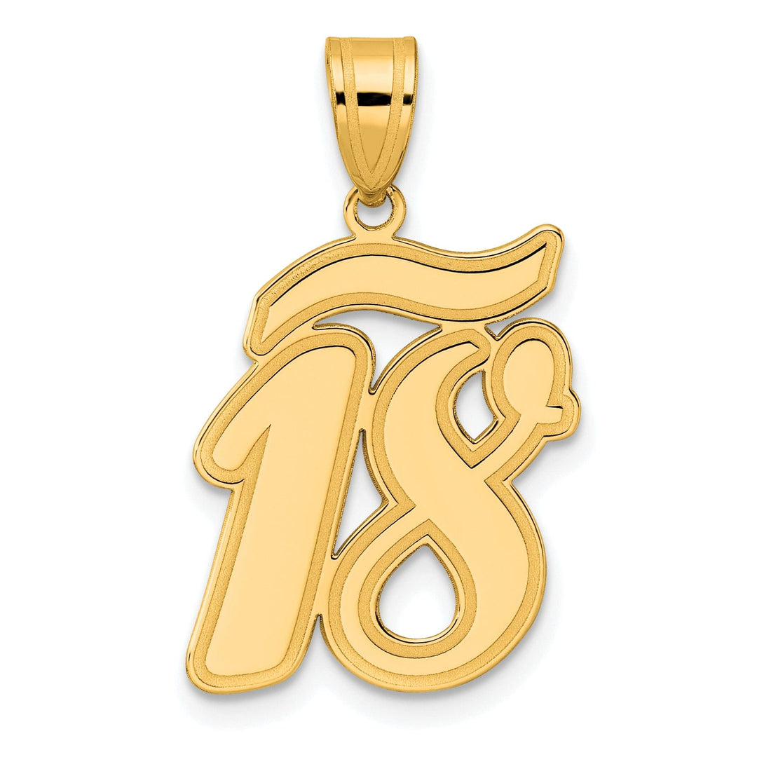 14k Yellow Gold Polished Finish Script Design Number 18 Charm Pendant